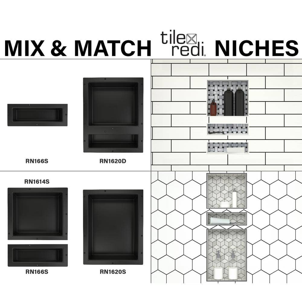 Black Plastic 16'' x 6'' Shower Niche with Recessed Shelf