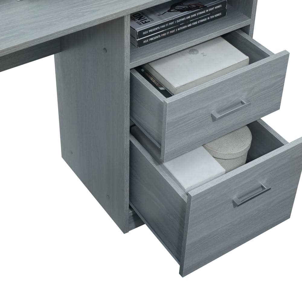 Ergonomic Gray L-Shaped Gaming Desk with Storage and Filing Cabinet