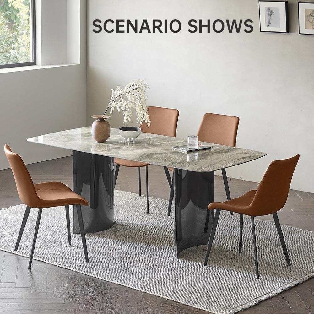 Brown Faux Leather Upholstered High Back Dining Chairs, Set of 2