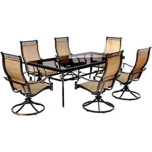Monaco 7-Piece Aluminum Outdoor Dining Set with Rectangular Glass-Top Table and Contoured Sling Swivel Chairs