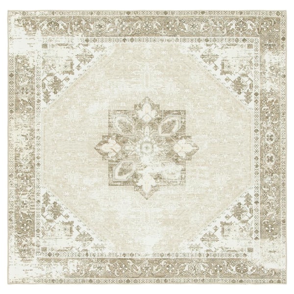 SAFAVIEH Tuscon Sage/Ivory 5 ft. x 5 ft. Machine Washable Border Distressed Square Area Rug
