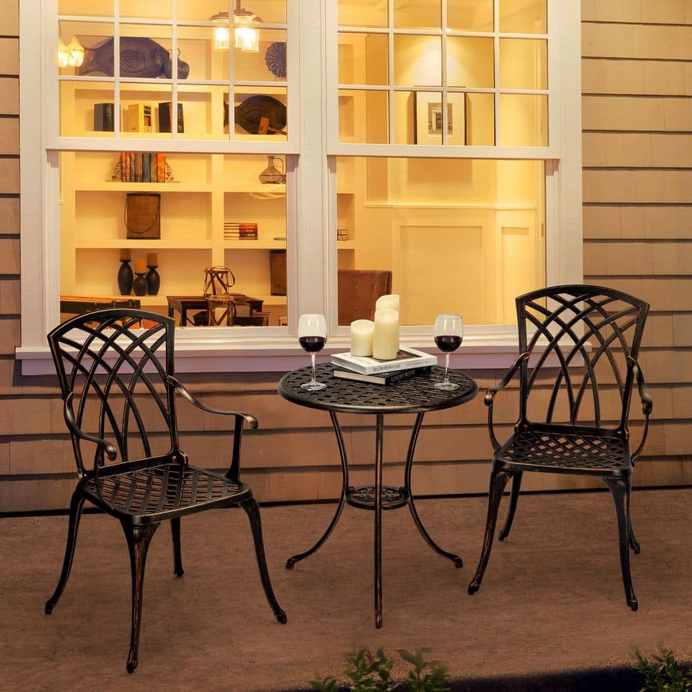 3-Piece Bistro Set Table Outdoor, Cast Aluminum Bistro Set Two Chairs, Ligh