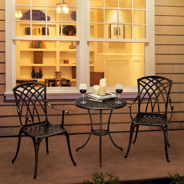 Unbranded 3-Piece Bistro Set Table Outdoor, Cast Aluminum Bistro Set Two Chairs, Lightweight Maintenance Free Outdoor Seating