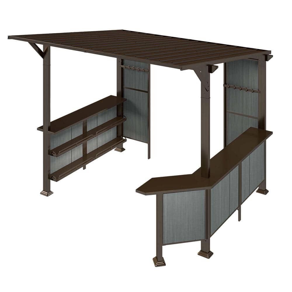 10 ft. W x 9 ft. D Outdoor Hardtop Grill Gazebo, Lean to BBQ Gazebo with Storage Shelves, Galvanized Steel, Brown price history on PriceWatchPro