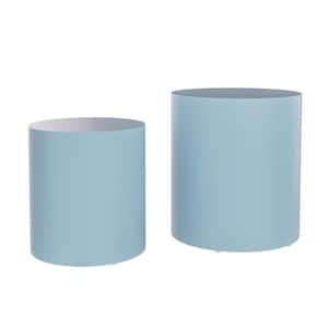Blue MDF Round Outdoor Side Table 2-Piece