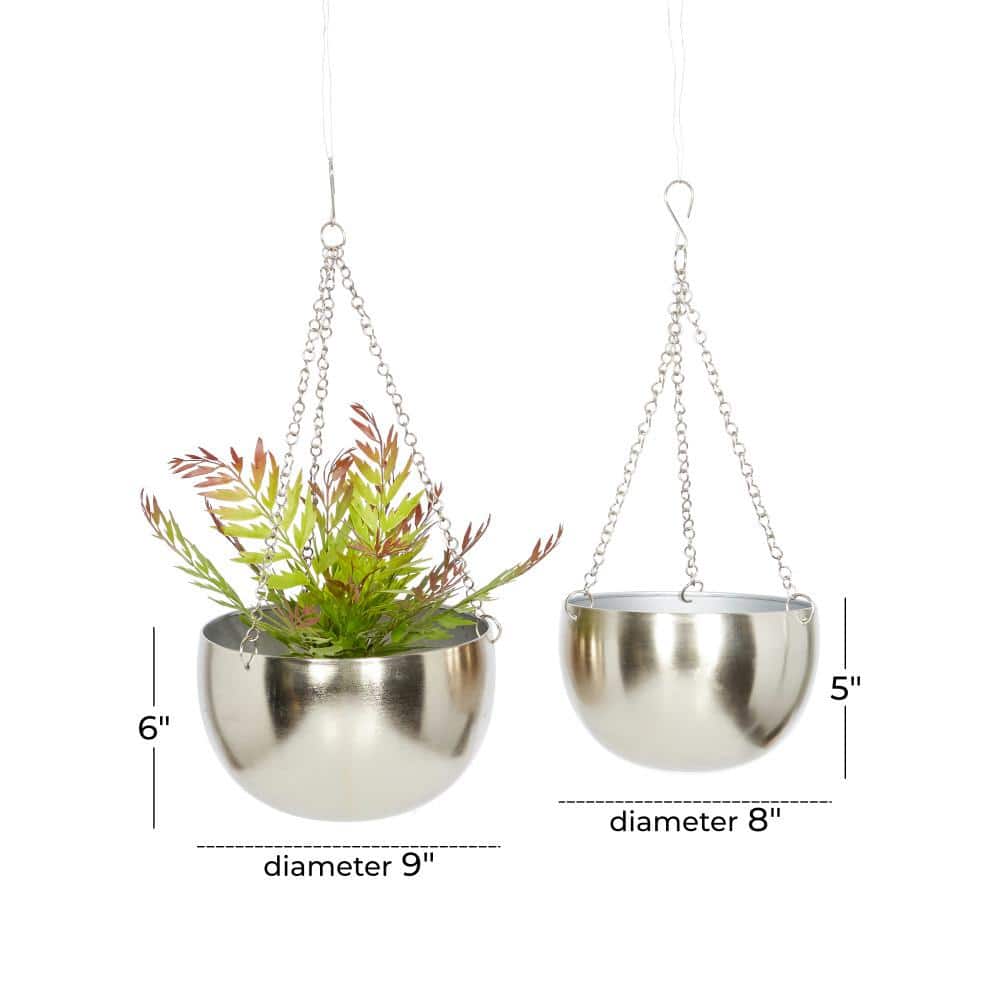 Set of 2 Silver Iron Hanging Planters with Chains