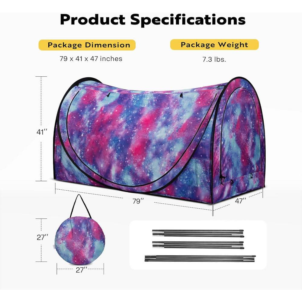 Blue Galaxy Polyester Pop-Up Privacy Bed Canopy Twin Size