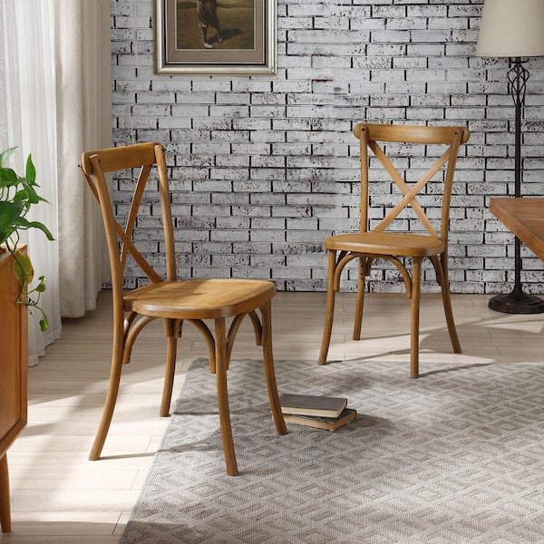 AUTMOON Natural X-Back Chair Set of 2, Mid Century Chair Modern Farmhouse Cross Back Chair