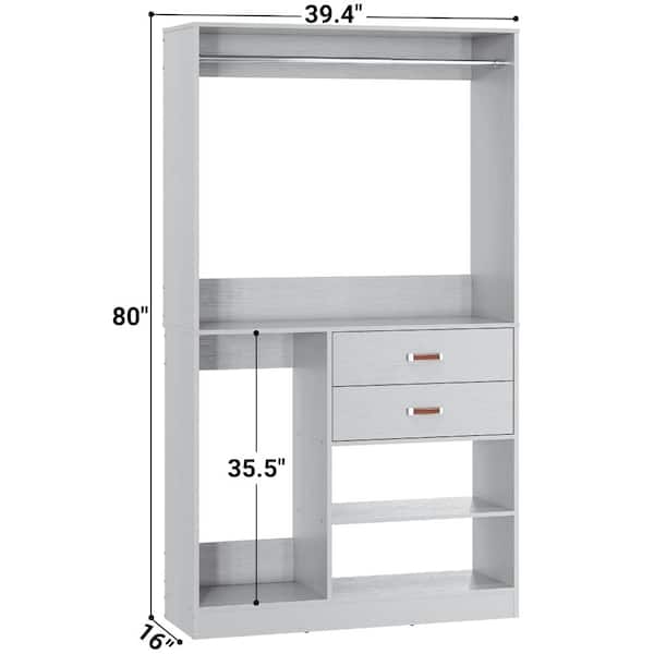Aheaplus 40 in. W Grey Walk-In Tower 5-Shelf Wood Closet System
