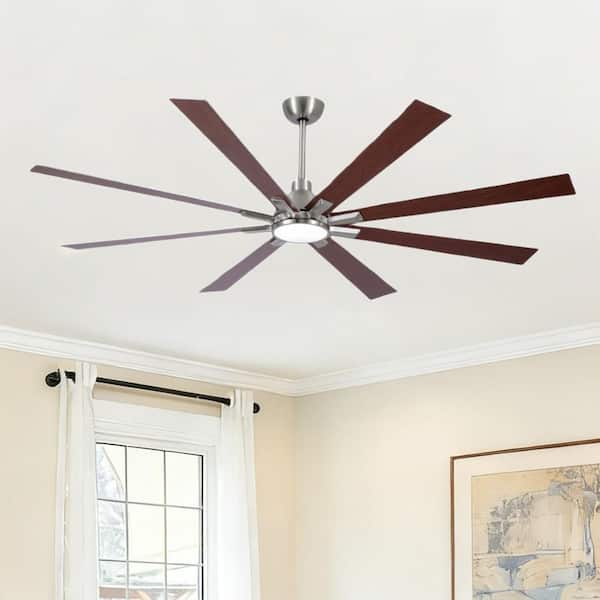 Cryrise 72 in. Indoor Brushed Nickel Standard Ceiling Fan with Integrated LED, 3 Color Temperatures and Remote Control