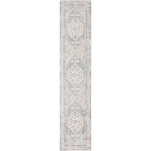 Astra Machine Washable Light Blue 2 ft. x 6 ft. Distressed Traditional Runner Area Rug