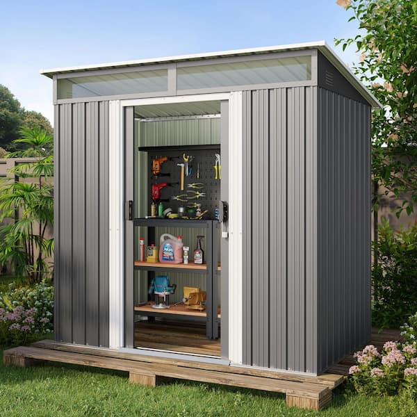 6 ft. x 4 ft. (24 sq. ft.) Metal Garden Shed with Sliding Lockable Doors-Brown/Black