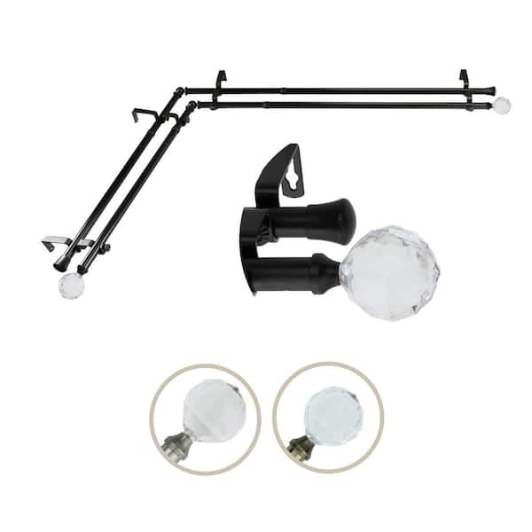 Rod Desyne 13/16" Dia Adjustable 28" to 48" Double Corner Window Curtain Rod in Black with Faceted Finials