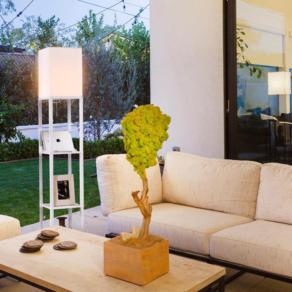 Orchid White Adjustable 3-Shelf Floor Lamp with USB Port