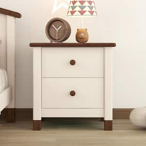 Modern Wood 2-Drawers Cream/Walnut Nightstands End Table for Kids(20 in. W x 17 in. D x 20.5 in. H)