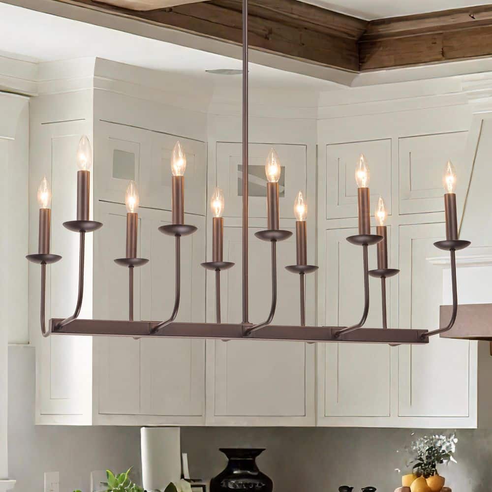 Lenus 10-Light 35.5 in. Oil Rubbed Bronze Chandelier Industrial Linear Hanging Chandelier for Kitchen Island/Dining price history on PriceWatchPro