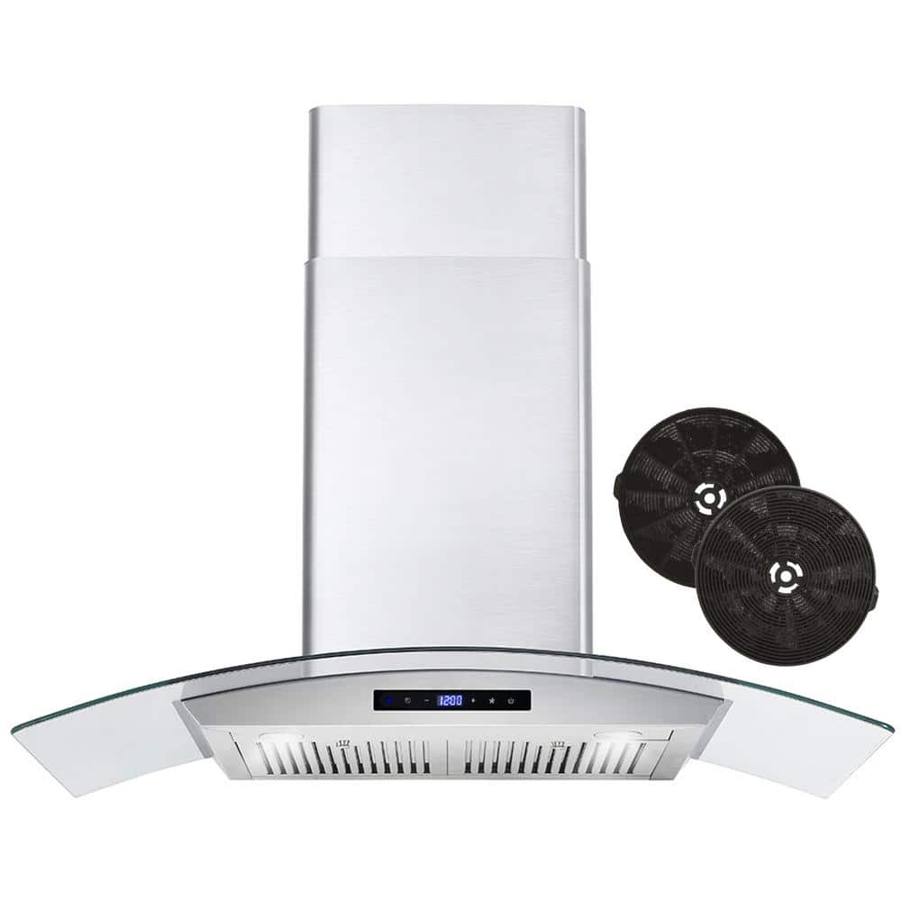 Cosmo 36 in. Ductless Wall Mount Range Hood in Stainless Steel with LED Lighting and Carbon Filter Kit for Recirculating, Stainless Steel with Touch Controls