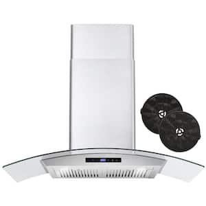 36 in. Ductless Wall Mount Range Hood in Stainless Steel with LED Lighting and Carbon Filter Kit for Recirculating