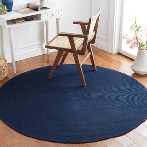 Braided Navy Doormat 3 ft. x 3 ft. Abstract Round Area Rug