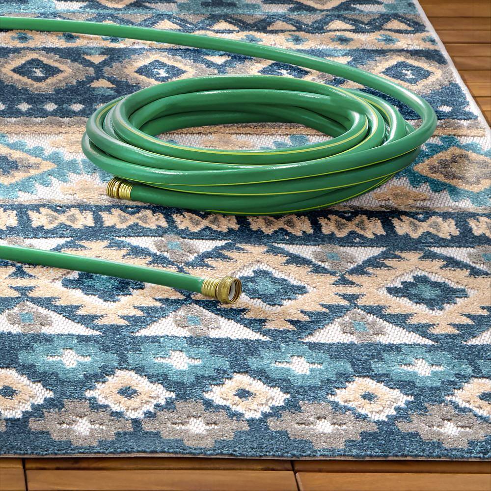 Dahlia Blue and Multicolor Synthetic Southwestern Stripe Area Rug 8' x 10'