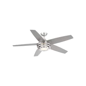 Petani 52 in. Integrated LED Brushed Nickel 5-Blade Ceiling Fan with Remote Control