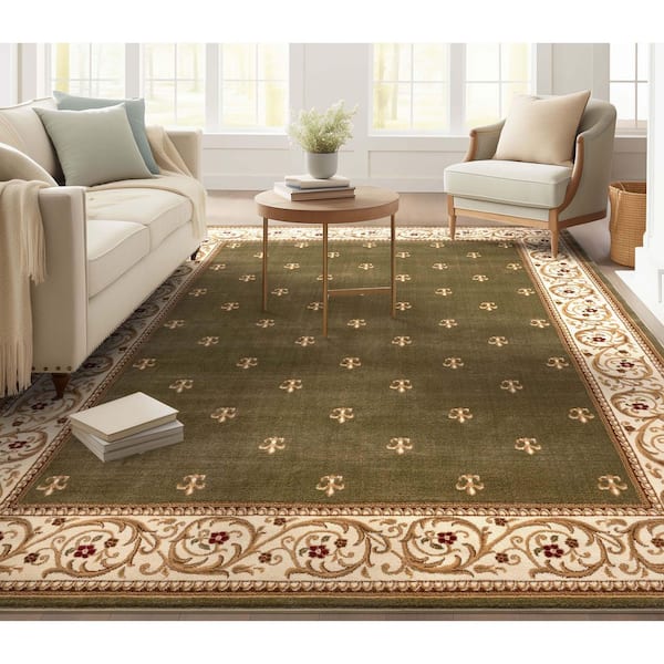 Barclay Fleur De Lis Elegance Traditional Oriental, Green 5 ft. 3 in. x 7 ft. in., Area Rug