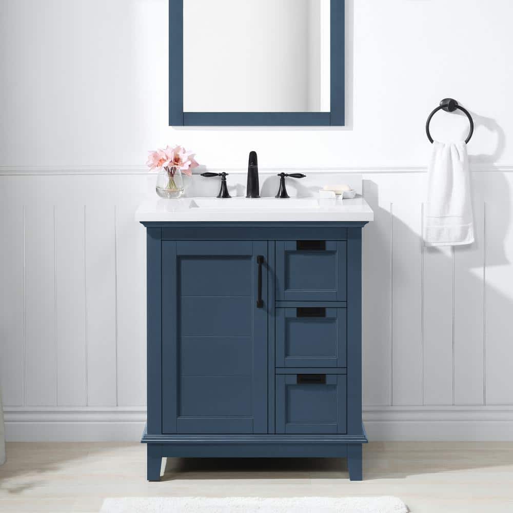 Pembroke Greyish Blue 30" Single Sink Freestanding Bathroom Vanity with Marble Countertop