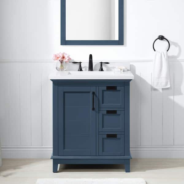 OVE Decors Pembroke 30 in. W x 22 in. D x 35 in. H Single Sink Bath Vanity in Grayish Blue with White Engineered Stone Top