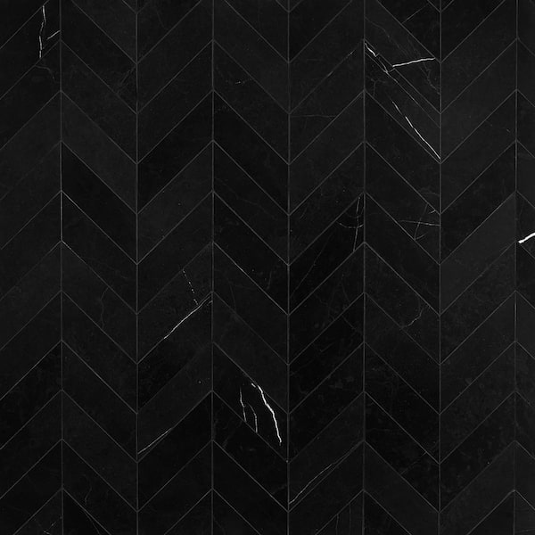 Blackout Nero Marquina 3 in. x 12 in. Chevron Honed Marble Floor and Wall Tile (3.75 sq. ft. /Case)