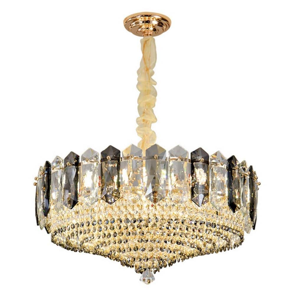 24 in. 11-Light Gold Dining Room Chandelier Modern Crystal Chandeliers with Smoky and Clear Crystal, Waterfall Tiered price history on PriceWatchPro