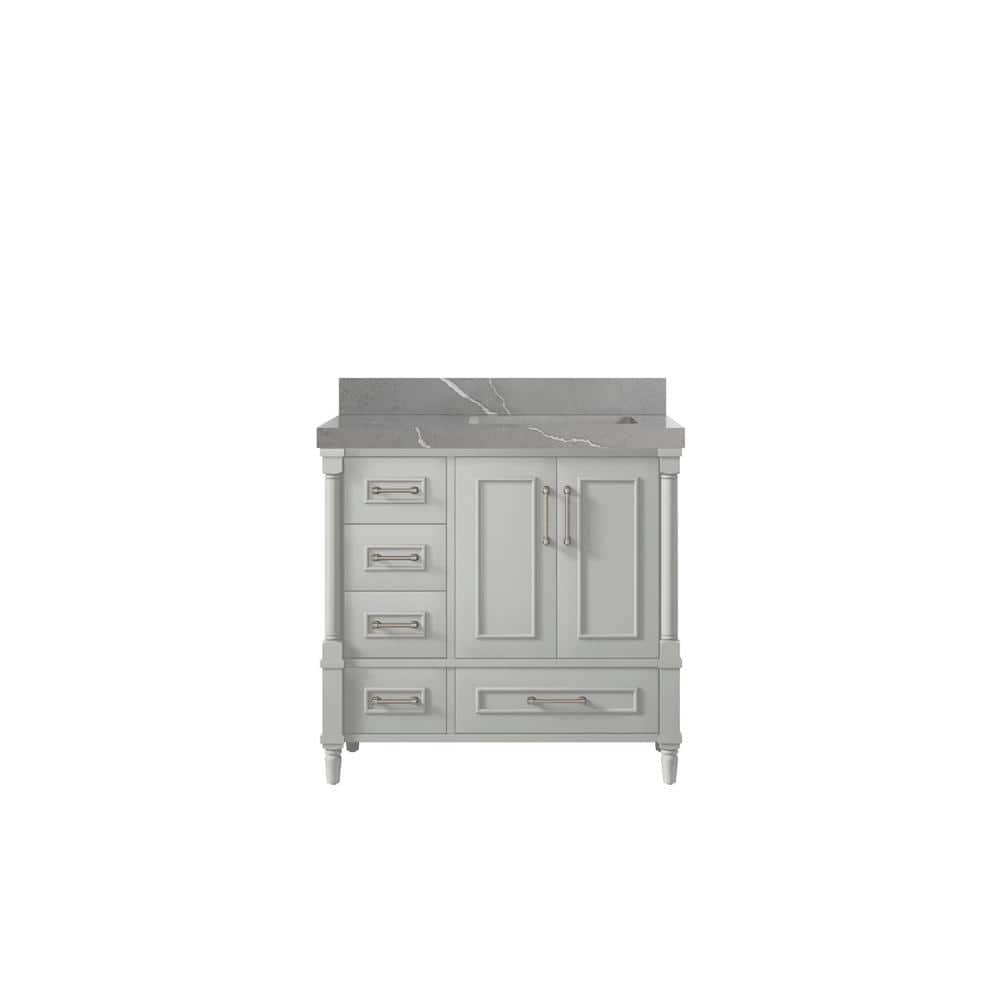 Hudson 36 in. W x 22 in. D x 36 in. H Right Offset Sink Bath Vanity in Coventry Gray with 2 in Piatra Gray Quartz Top price history on PriceWatchPro