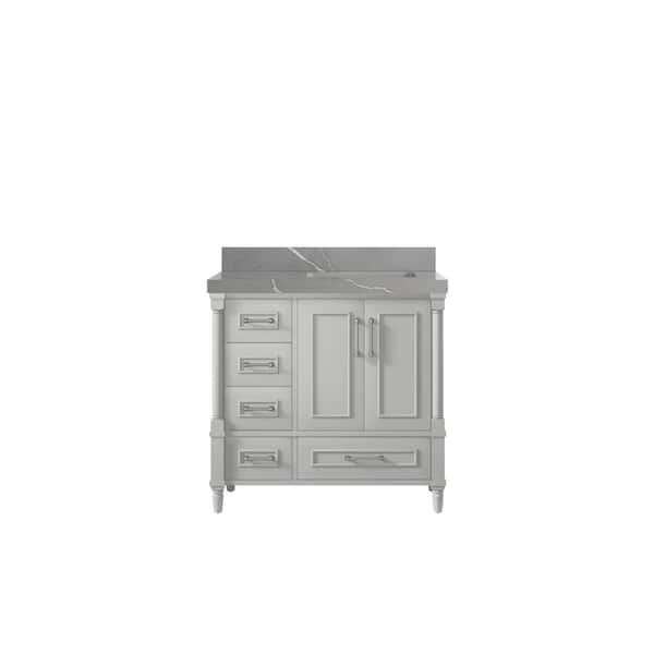 Willow Collections Hudson 36 in. W x 22 in. D x 36 in. H Right Offset Sink Bath Vanity in Coventry Gray with 2 in Piatra Gray Quartz Top