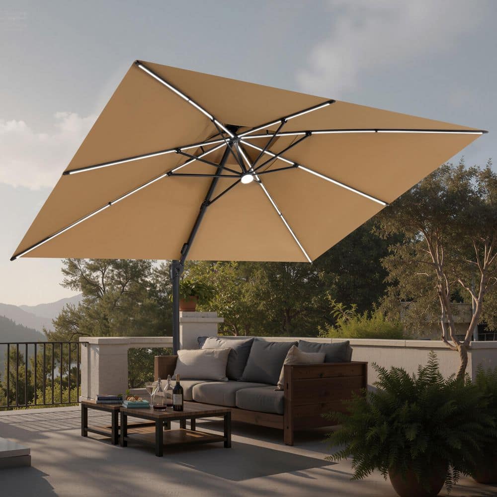 13 x 10 ft. Solar Powered Cantilever Patio Umbrella in Tan Brown Rectangular Outdoor Offset Umbrella with 360° Rotation price history on PriceWatchPro