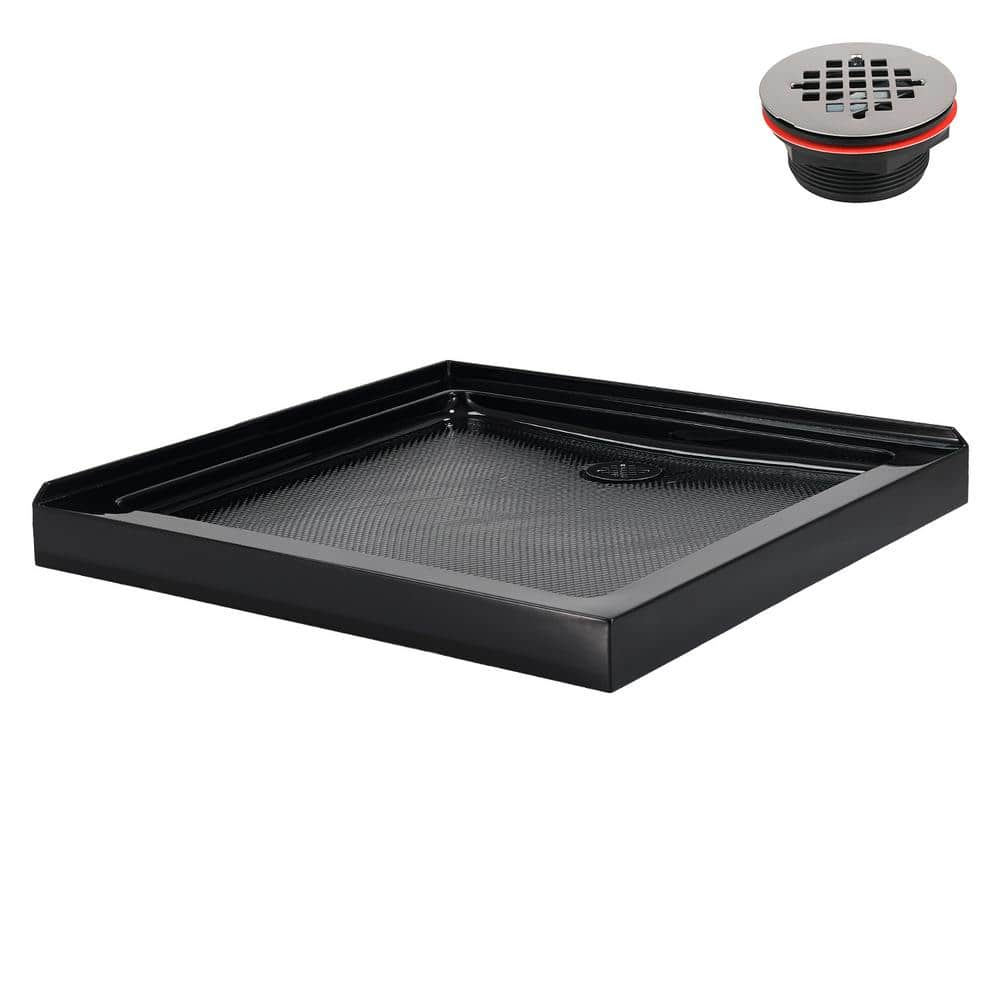 Glossy Black 36'' x 36'' Corner Acrylic Shower Base with Right Drain