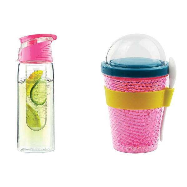 ASOBU Pink Chill Yo 2 Go Container and Pink 20 oz. Pure Flavor 2 Go Water Bottle Set