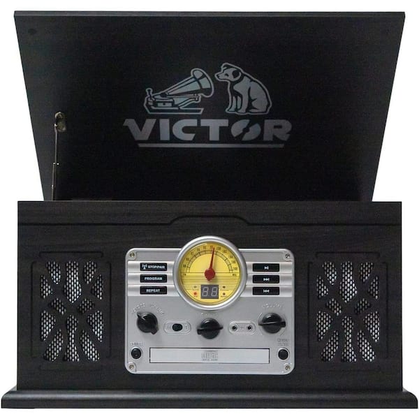 Victor State Bluetooth Turntable Record Player, CD/MP3/Cassette Player, FM Radio and Built-In Stereo Speakers, Espresso VWRP-3800-GR Victor State Bluetooth Turntable Record Player, CD/MP3/Cassette Player, FM Radio and Built-In Stereo Speakers, Espresso VWRP-3800-GR