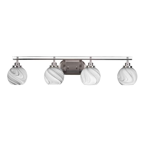 Unbranded Monroe 38.75 in. 4-Light Brushed Nickel Vanity Light with 5.75 in. Onyx Swirl Glass Shade no Bulbs Included