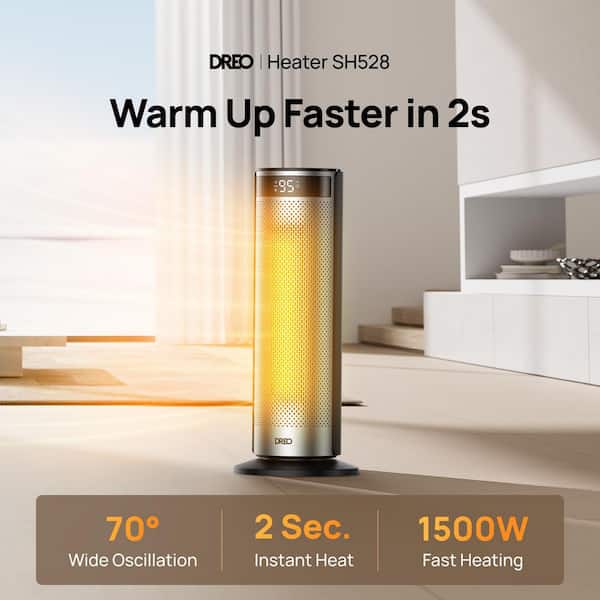 1500-Watt 20 in. Indoor Portable Ceramic Convection Electric Space Heater, 70° Osc w/Remote, 3-Heat Levels in Silver