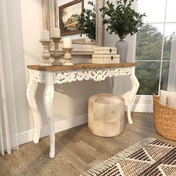 Litton Lane 46 in. White Extra Large Rectangle Wood Intricately