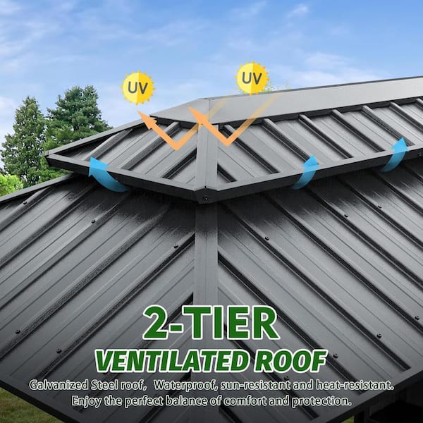 ピーチ様 6 ft. x 10 ft. Gray Hardtop Gazebo Grill Canopy with Double