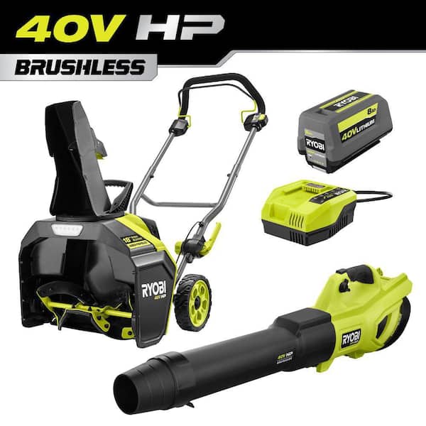 40V HP Brushless 18 in. Single-Stage Auger Propelled Snow Blower and 650 CFM Leaf Blower w/ 8.0 Ah Battery and Charger