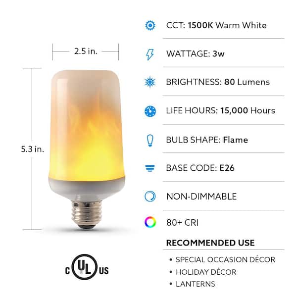 Feit 3-Watt T60 Flame Flicker Effect LED Light Bulb Soft White C/FLAME2/LED - The Home Depot