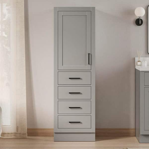 Hepburn 20 in. W x 16 in. D x 65 in. H Gray Freestanding Bathroom Linen Cabinet with Doors and Adjustable Shelves