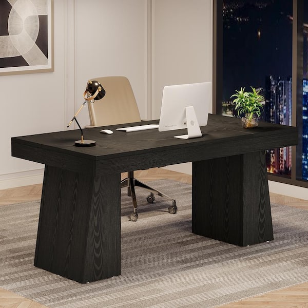 BYBLIGHT Moronia 55.1 in. Rectangle Black Wood Executive Desk with