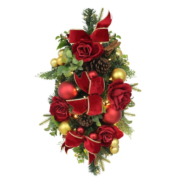 28 in. Pre-Lit Adorned Banister Artificial Christmas Swag Battery-Operated