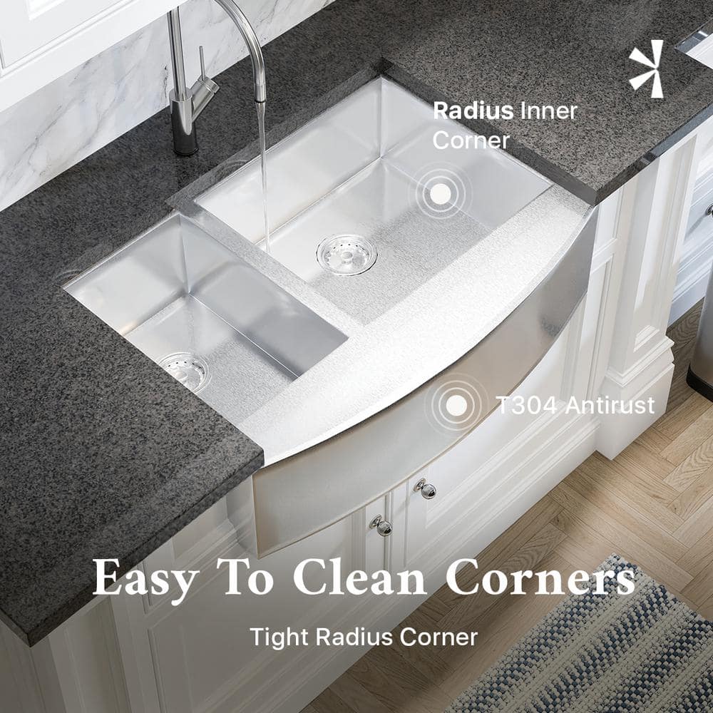 33.5'' Stainless Steel Farmhouse Double Bowl Kitchen Sink