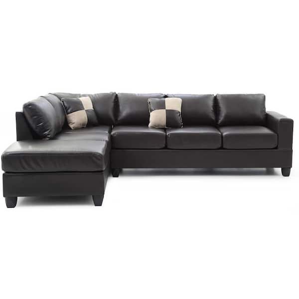 AndMakers Revere 111 in. W 2-Piece Faux Leather L Shape Sectional Sofa in Cappuccino