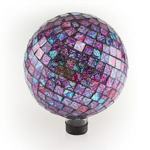 10 in. Diameter Indoor/Outdoor Glass Mosaic Gazing Globe Yard Decoration, Purple Embossed Tile