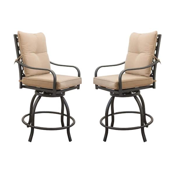 Sudzendf Metal Patio Swivel Outdoor Rocking Chair with Brown Cushion (Set of 2)