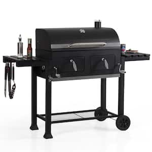 PHI VILLA Heavy duty Outdoor Barrel Charcoal Grill in Black THD